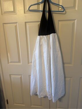 Nicole Miller Black Halter Top White Skirt Two-Tone Midi Dress
